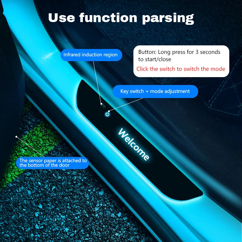 NEW Customized Dynamic LED Welcome Car Scuff Plate Pedal Threshold Door Sill Pathway Light USB Power No Wiring Logo Projector