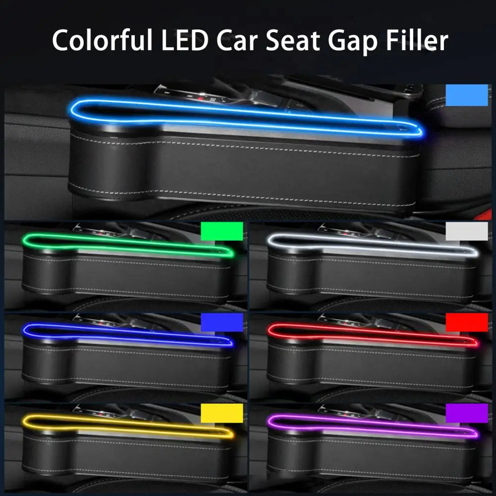 New Car Crevice Storage Box with 2 USB Charger Colorful LED Seat Gap Slit Pocket Seat Organizer Card Phone Bottle Cups Holder