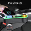 New Car Crevice Storage Box with 2 USB Charger Colorful LED Seat Gap Slit Pocket Seat Organizer Card Phone Bottle Cups Holder